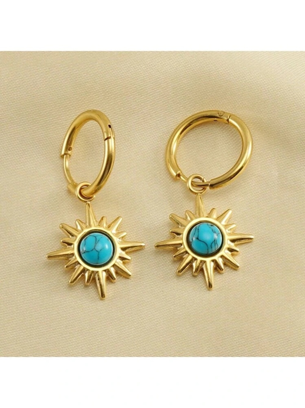 Gold Tone Sunburst Hoop Earrings